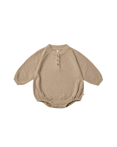 Rylee + Cru Henley bubble Romper, Putty